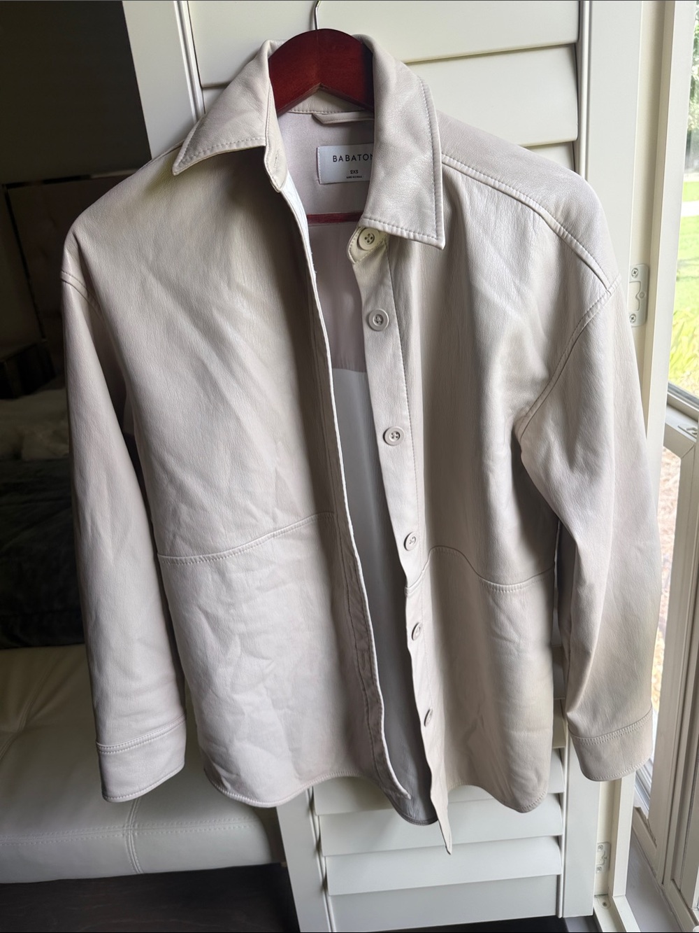 Babaton Light Beige Leather Shirt Jacket